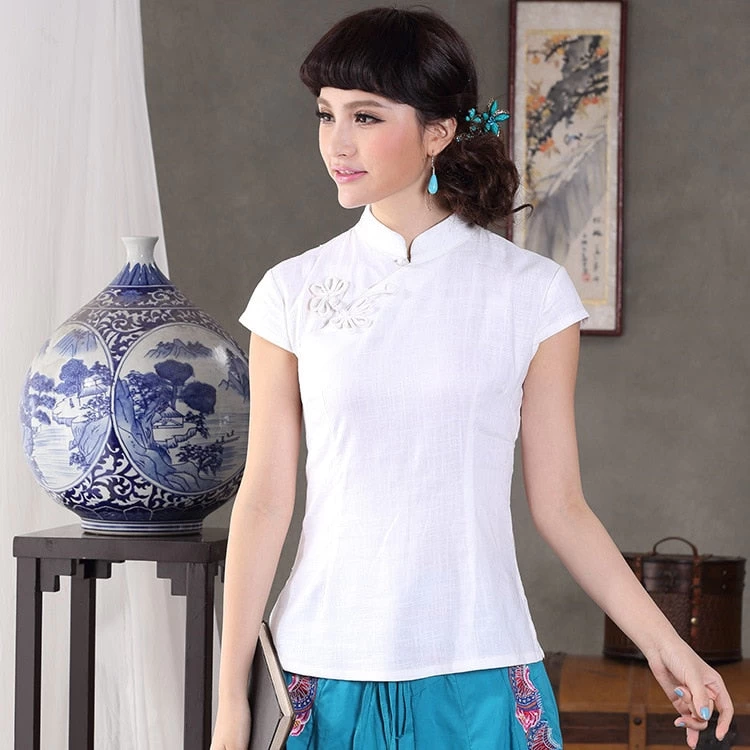 Chemisier Chinois Col Mao Femme 4 Chemisier Chinois Col Mao Femme – Image 2