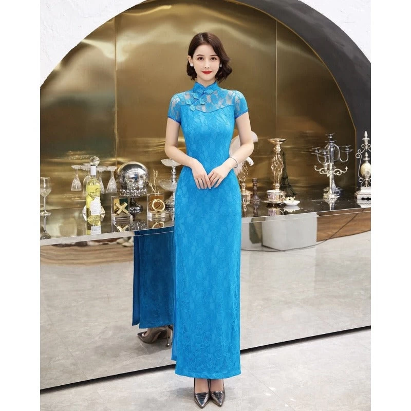 Robe Chinoise Bleu Turquoise 4 Robe Chinoise Bleu Turquoise – Image 2