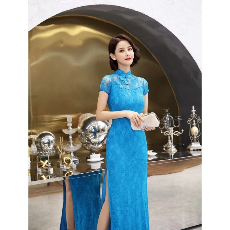 Robe Chinoise Bleu Turquoise 5 Robe Chinoise Bleu Turquoise – Image 3