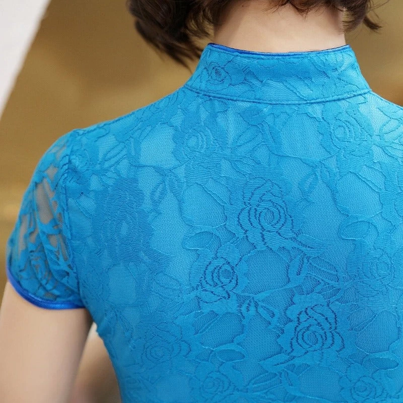 Robe Chinoise Bleu Turquoise 8 Robe Chinoise Bleu Turquoise – Image 6