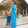 Robe Chinoise Bleu Turquoise -Univers Chinois robe chinoise bleu turquoise 33748144914594