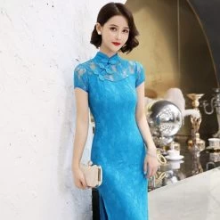 Robe Chinoise Bleu Turquoise 14 Robe Chinoise Bleu Turquoise -Univers Chinois robe chinoise bleu turquoise 33748145307810
