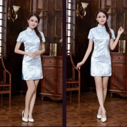 Robe Chinoise Courte Bleu 7 Robe Chinoise Courte Bleu -Univers Chinois robe chinoise courte bleu 33515042996386