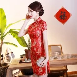Robe Chinoise Courte Rouge -Univers Chinois robe chinoise courte rouge 33513905586338