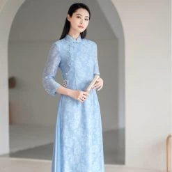 Robe Chinoise Longue Bleu 20 Robe Chinoise Longue Bleu -Univers Chinois robe chinoise longue bleu 33759506661538