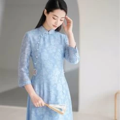 Robe Chinoise Longue Bleu 21 Robe Chinoise Longue Bleu -Univers Chinois robe chinoise longue bleu 33759506792610