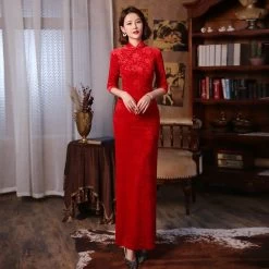 Robe Chinoise Rouge Fendue 10 Robe Chinoise Rouge Fendue -Univers Chinois robe chinoise rouge fendue 33548612665506