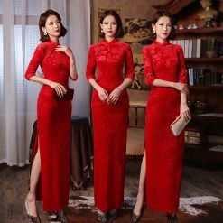 Robe Chinoise Rouge Fendue 13 Robe Chinoise Rouge Fendue -Univers Chinois robe chinoise rouge fendue 33548612993186