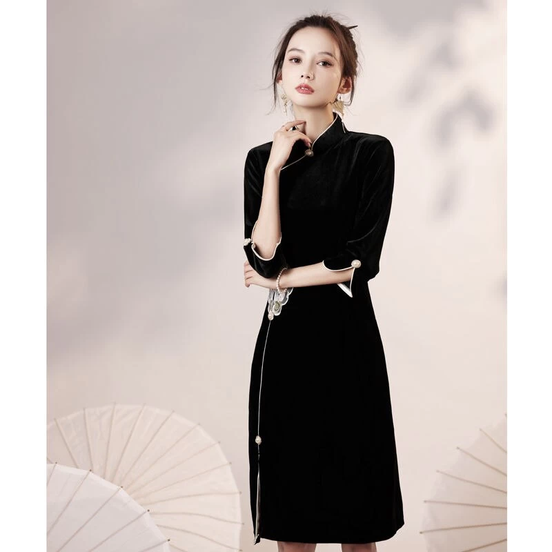 Robe Chinoise Soie Noire 7 Robe Chinoise Soie Noire – Image 5